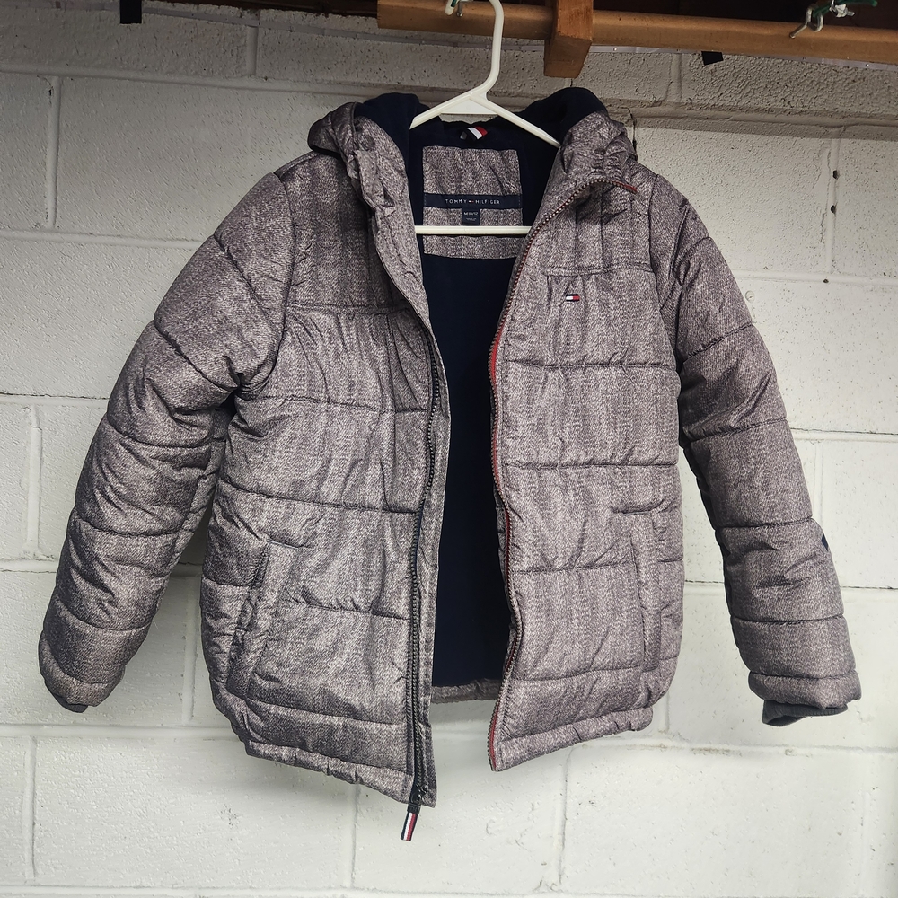 Tommy Hilfiger Gray Quilted Puffer Jacket with Hood